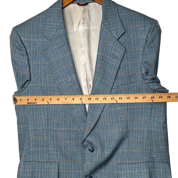 Hart Schaffner Marx Vintage Mens 38R Plaid 100% WOOL Blazer Jacket 2 Button Blue - Picture 4 of 8